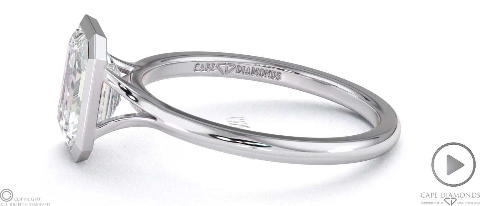 Natural Diamond Emerald-Cut Bezel Setting Split Band White Gold Engagement Ring top video