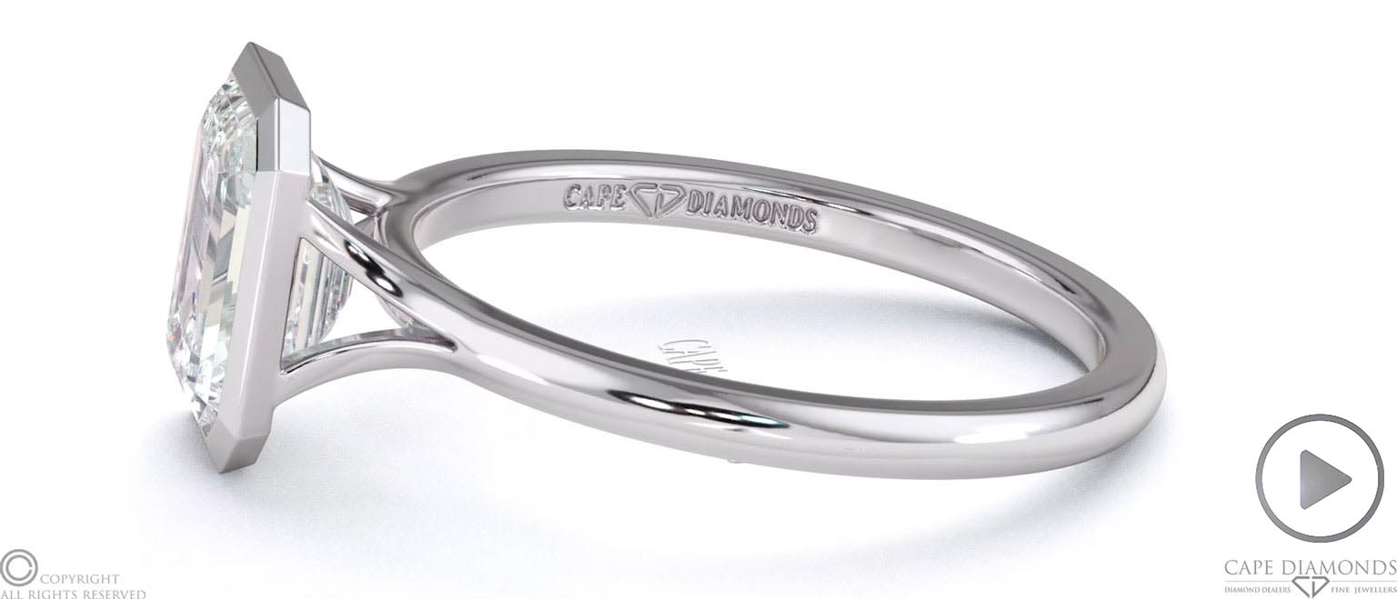 Natural Diamond Emerald-Cut Bezel Setting Split Band White Gold Engagement Ring top video