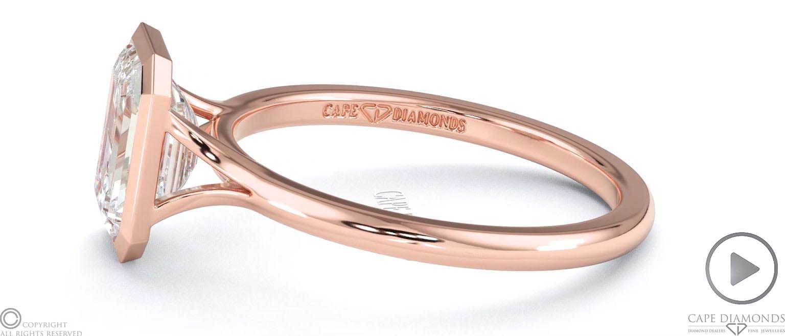 Natural Diamond Emerald-Cut Bezel Setting Split Band Rose Gold Engagement Ring top video