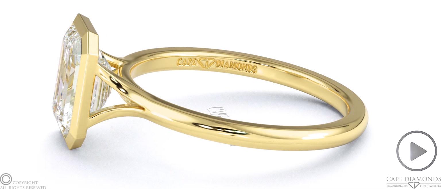 Natural Diamond Emerald-Cut Bezel Setting Split Band Yellow Gold Engagement Ring top video