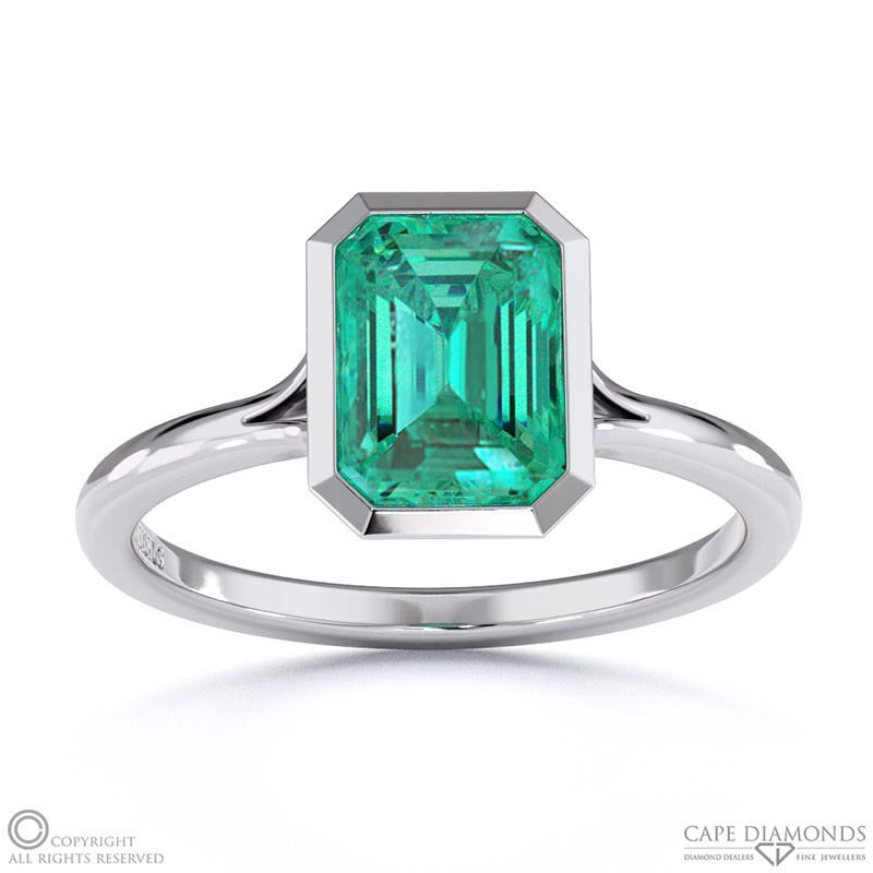 Tourmaline Tourmaline Cut Bezel Setting Split Band White Gold Engagement Ring