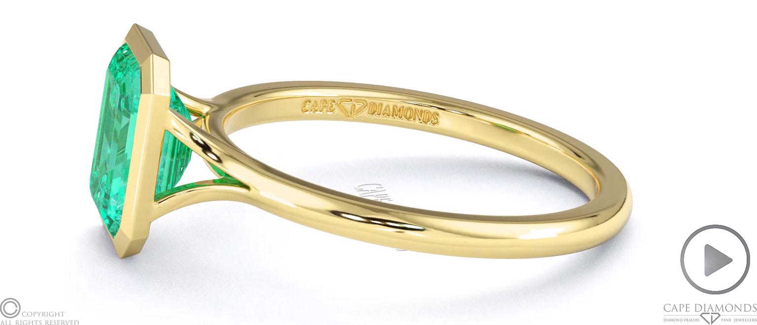 Green Natural Diamond Emerald Cut Bezel Setting Split Band Yellow Gold Engagement Ring top video