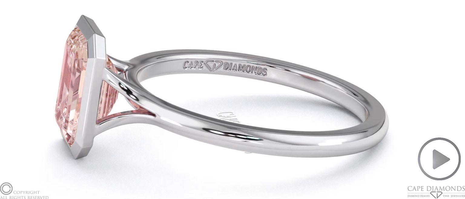 Pink Natural Diamond Emerald Cut Bezel Setting Split Band Platinum Engagement Ring top video