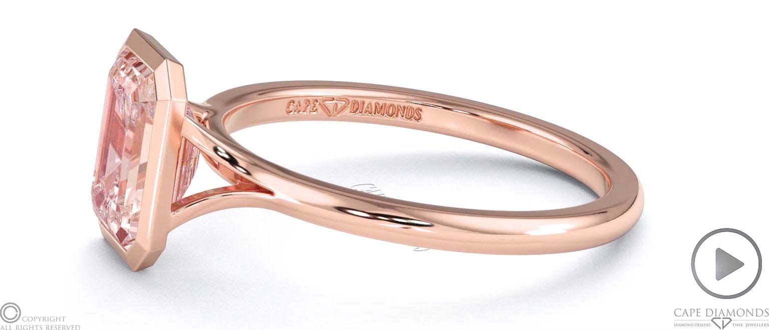 Pink Natural Diamond Emerald Cut Bezel Setting Split Band Rose Gold Engagement Ring top video