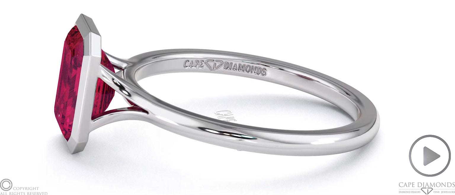 Ruby Emerald Cut Bezel Setting Split Band White Gold Engagement Ring top video