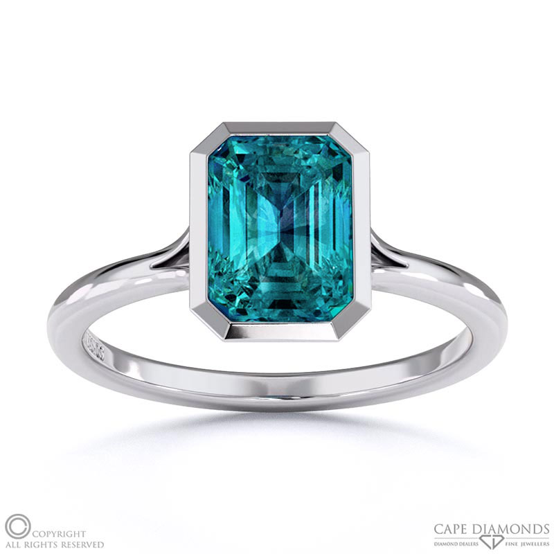 Alexandrite Emerald Cut Bezel Setting Split Band White Gold Engagement Ring