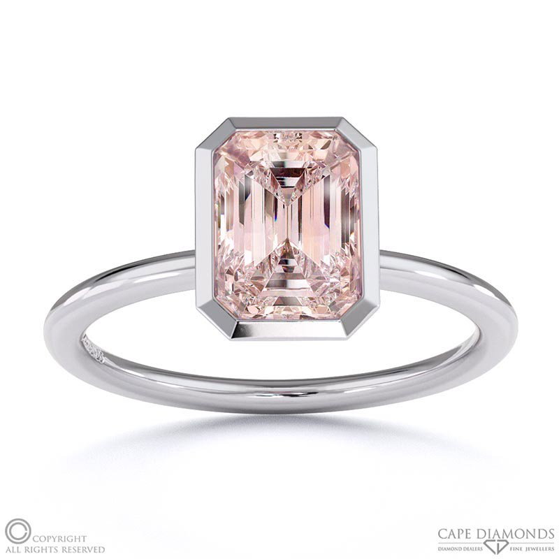Morganite Emerald Cut Basket Bezel Solitaire White Gold Engagement Ring