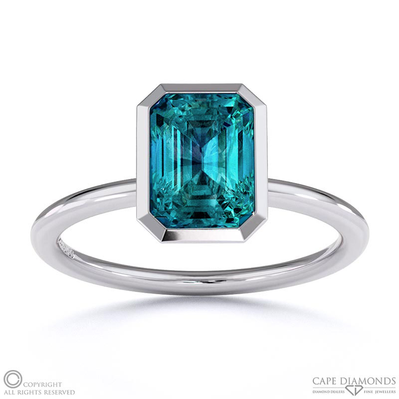 Alexandrite Emerald Cut Basket Bezel Solitaire White Gold Engagement Ring