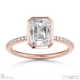 lab grown diamond emerald cut basket bezel side stones rose gold engagement ring with 18k rose gold metal and emerald shape diamond