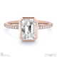 lab grown diamond emerald cut basket bezel side stones rose gold engagement ring with 18k rose gold metal and emerald shape diamond