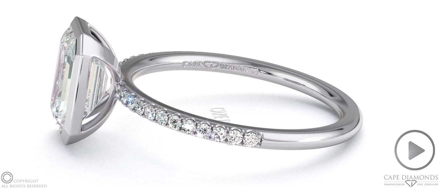 Lab Grown Diamond Emerald-Cut Basket Bezel Setting Pave Platinum Engagement Ring top video