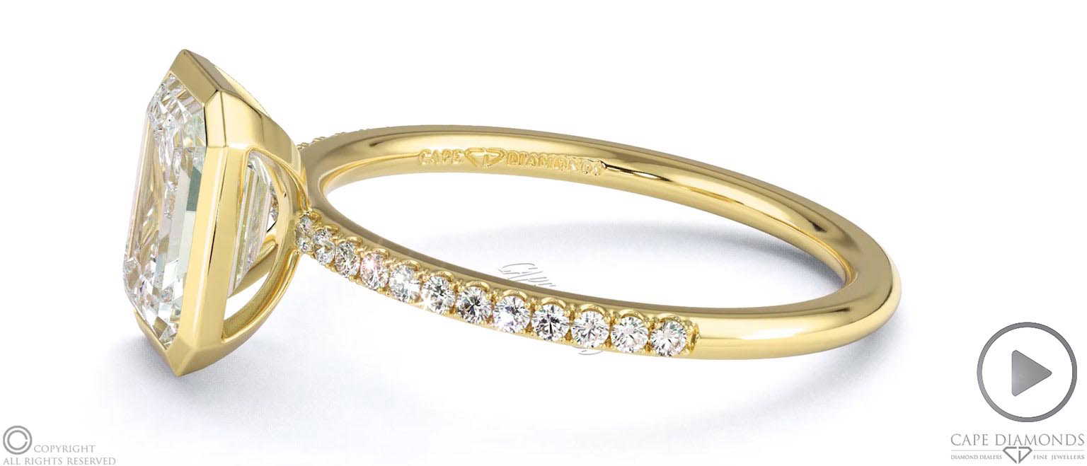 Lab Grown Diamond Emerald-Cut Basket Bezel Setting Pave Yellow Gold Engagement Ring top video