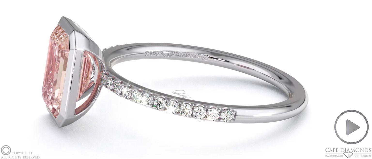 Pink Natural Diamond Emerald Cut Basket Bezel Setting Pave Platinum Engagement Ring top video