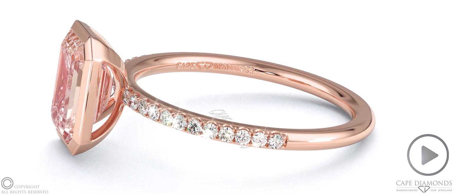 Pink Natural Diamond Emerald Cut Basket Bezel Setting Pave Rose Gold Engagement Ring top video