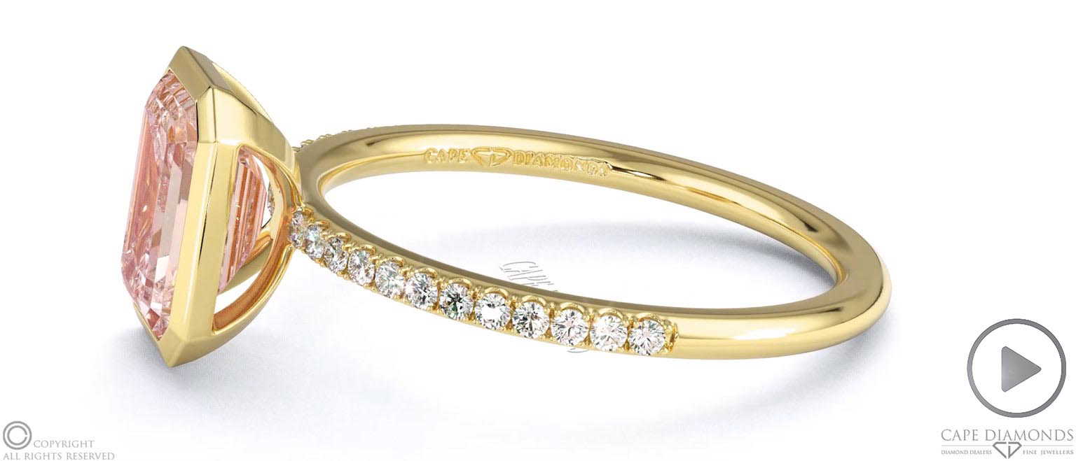 Pink Natural Diamond Emerald Cut Basket Bezel Setting Pave Yellow Gold Engagement Ring top video