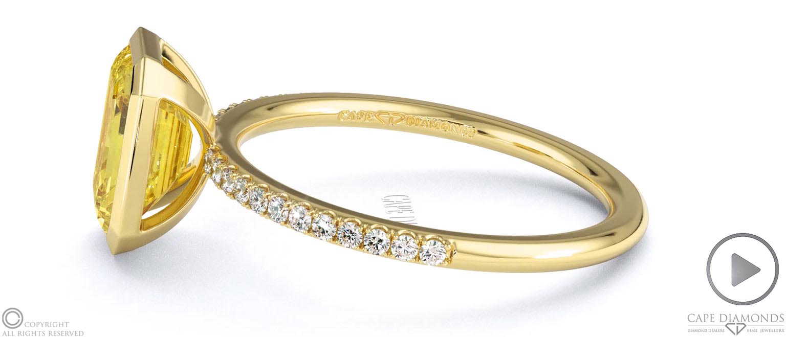 Yellow Lab Grown Diamond Emerald-cut Basket Bezel Setting Pave Yellow Lab Grown Gold Engagement Ring top video