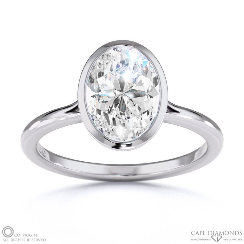 Lab Grown Diamond Oval-Cut Bezel Setting Split Band White Gold Engagement Ring