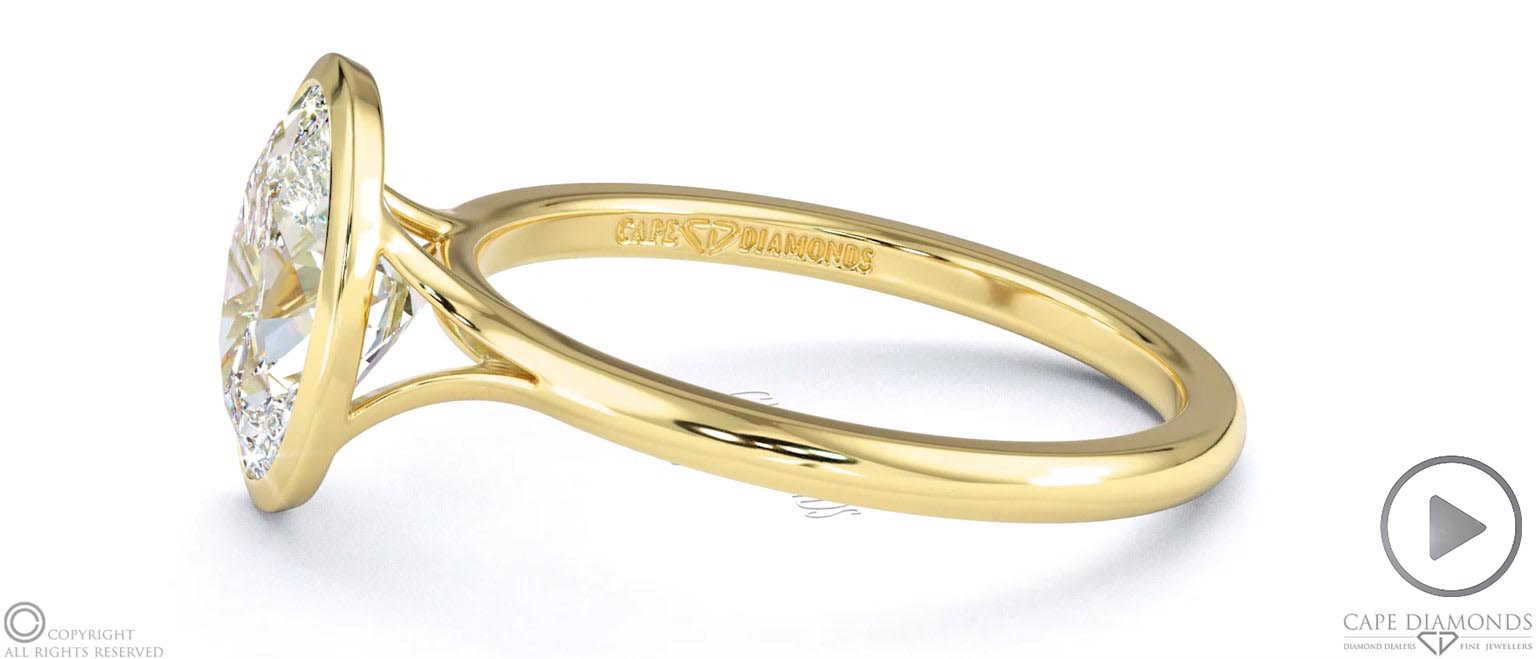 Lab Grown Diamond Oval-Cut Bezel Setting Split Band Yellow Gold Engagement Ring top video