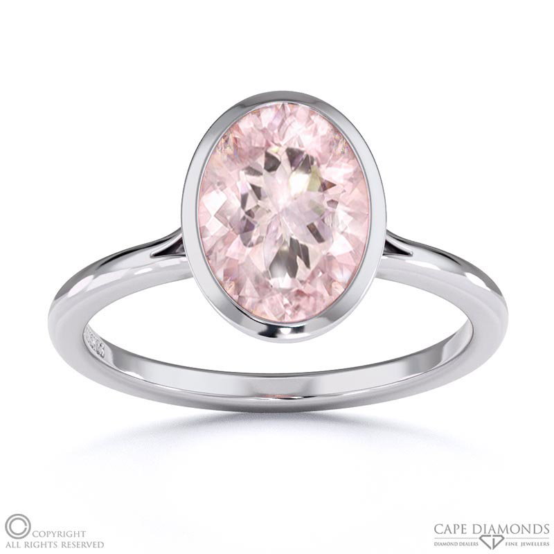 Morganite Oval Cut Bezel Setting Split Band White Gold Engagement Ring