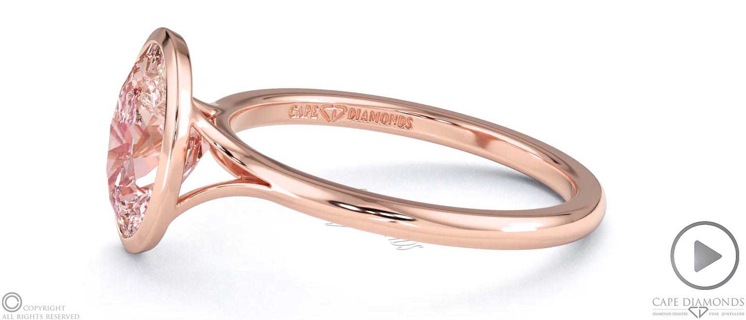 Pink Lab Diamond Oval Cut Bezel Setting Split Band Rose Gold Engagement Ring top video