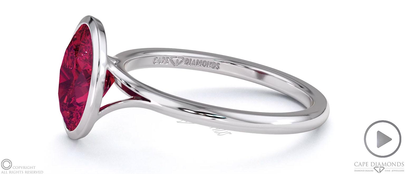 Ruby Oval Cut Bezel Setting Split Band White Gold Engagement Ring top video