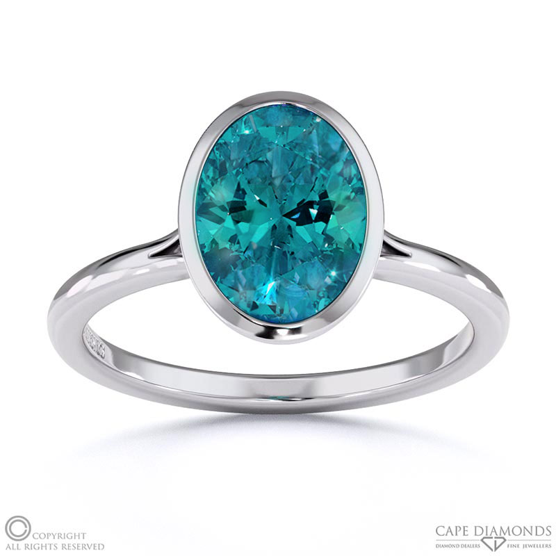 Alexandrite Oval Cut Bezel Setting Split Band White Gold Engagement Ring