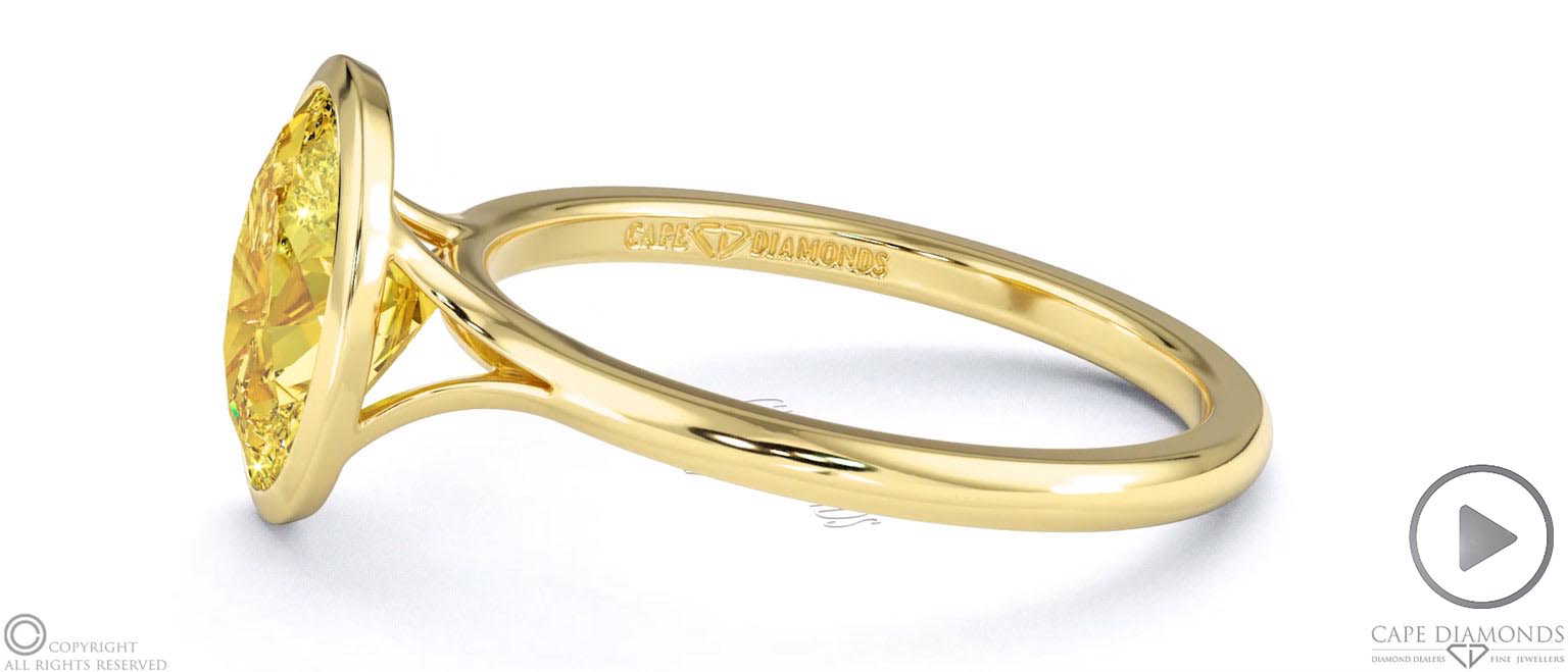 Yellow Lab Grown Diamond Oval-cut Bezel Setting Split Band Yellow Lab Grown Gold Engagement Ring top video