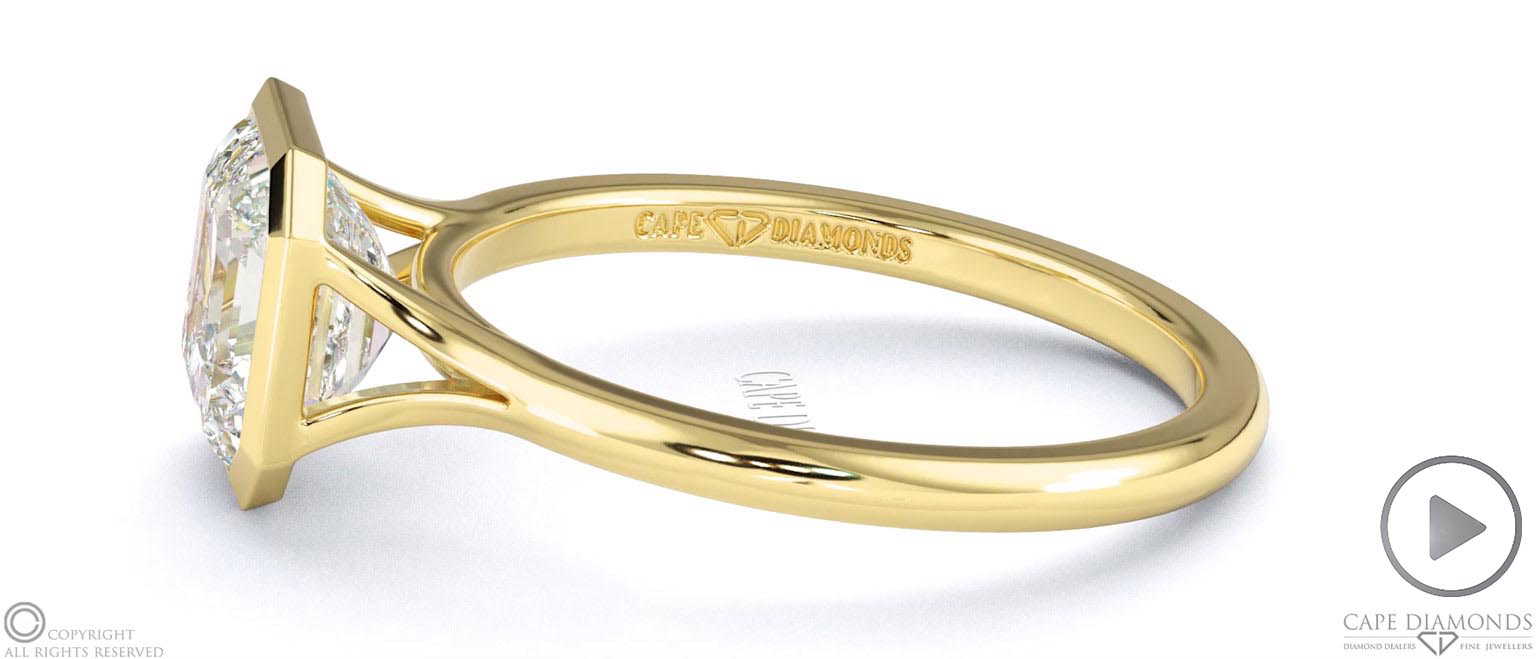 Lab Grown Diamond Asscher-Cut Bezel Setting Split Band Yellow Gold Engagement Ring top video