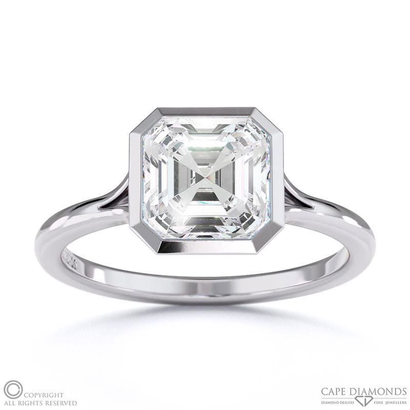 Lab Grown Diamond Asscher-Cut Bezel Setting Split Band White Gold Engagement Ring