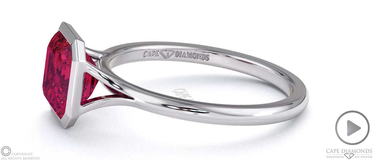 Ruby Asscher Cut Bezel Setting Split Band White Gold Engagement Ring top video