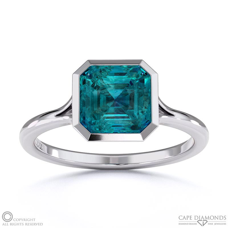 Alexandrite Asscher Cut Bezel Setting Split Band White Gold Engagement Ring
