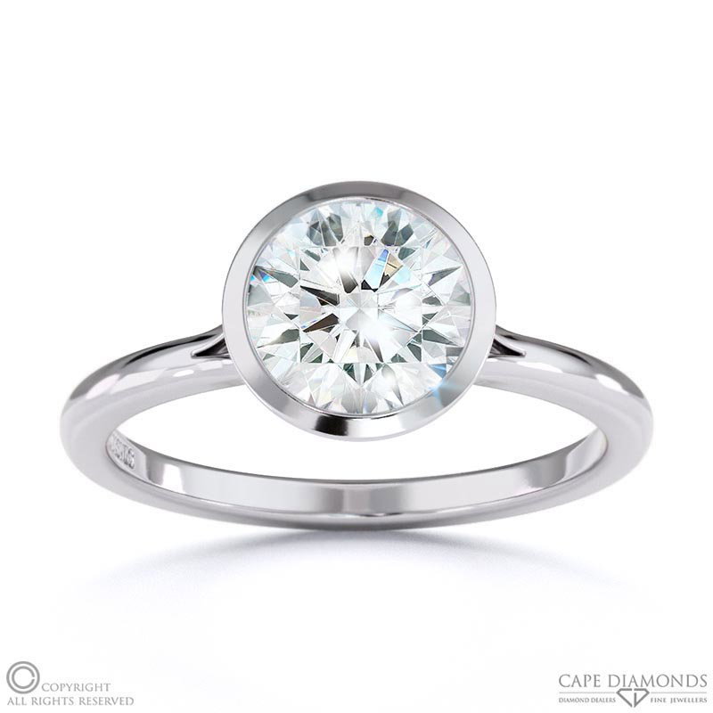 Lab Grown Diamond Round-Cut Bezel Setting Split Band White Gold Engagement Ring