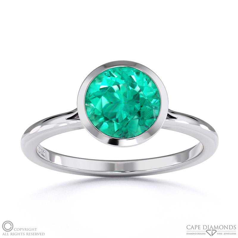 Tourmaline Round Cut Bezel Setting Split Band White Gold Engagement Ring