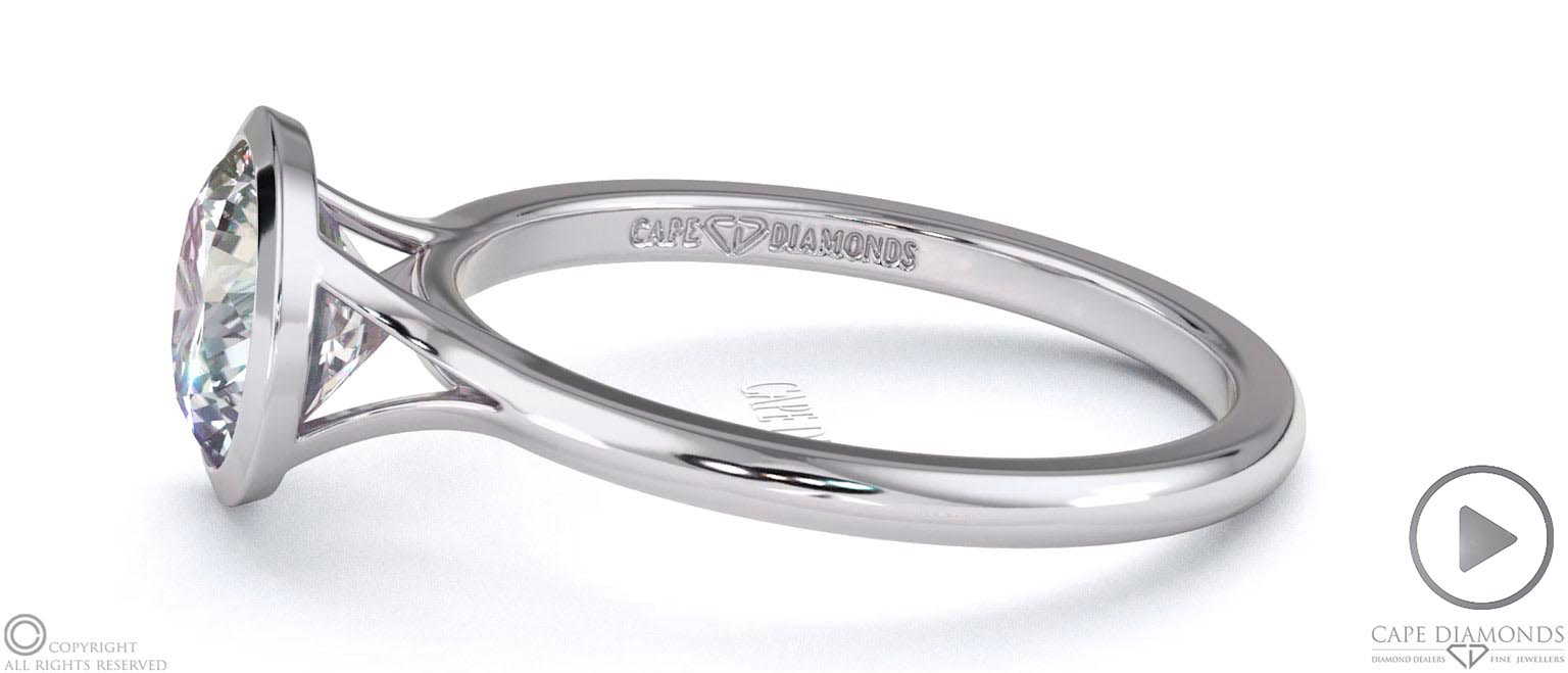 Natural Diamond Round-Cut Bezel Setting Split Band White Gold Engagement Ring top video