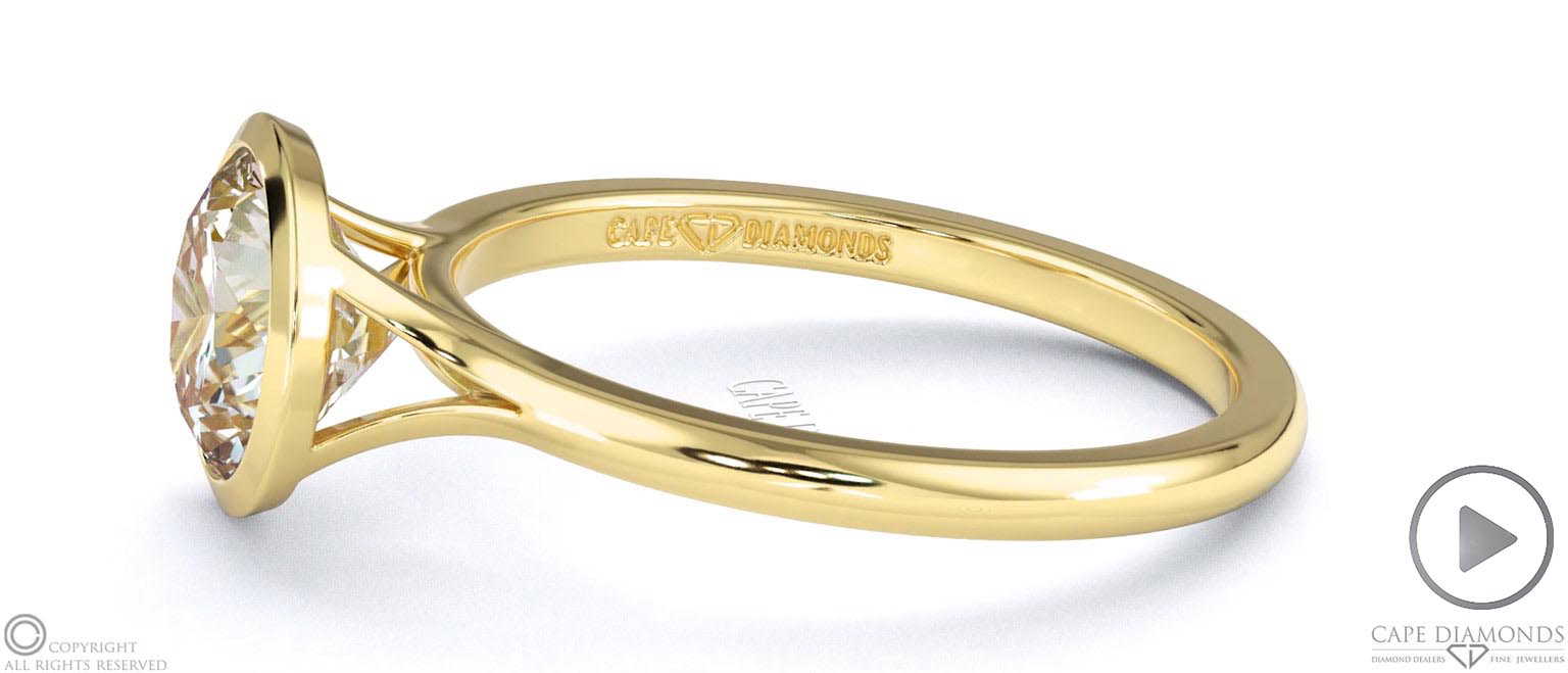 Natural Diamond Round-Cut Bezel Setting Split Band Yellow Gold Engagement Ring top video