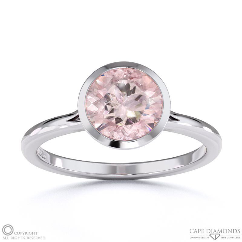 Morganite Round Cut Bezel Setting Split Band White Gold Engagement Ring