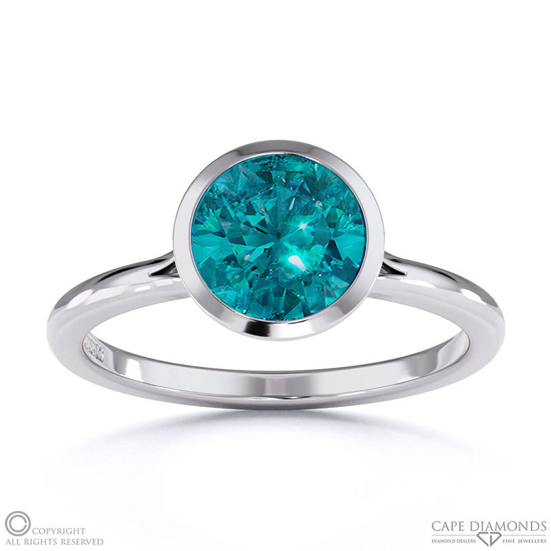 Alexandrite Round Cut Bezel Setting Split Band White Gold Engagement Ring