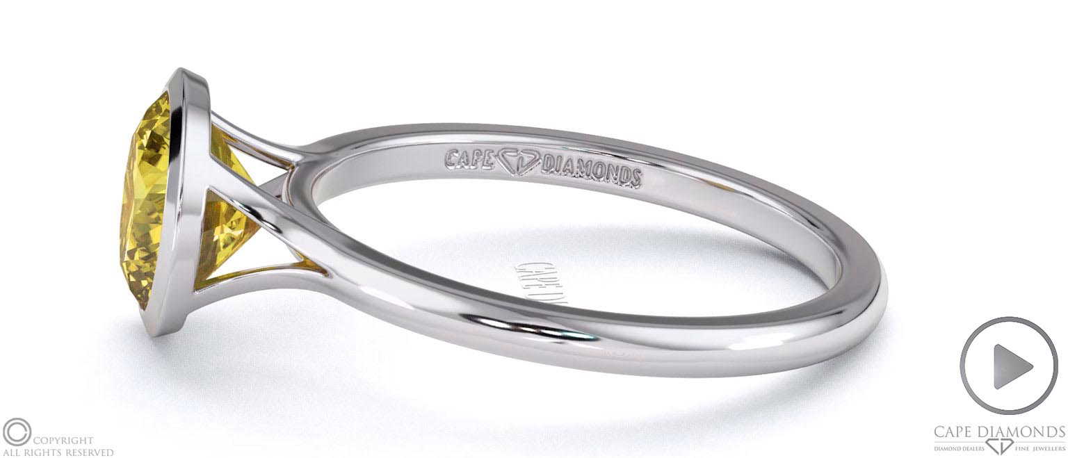 Yellow Natural Diamond Round-cut Bezel Setting Split Band White Gold Engagement Ring top video
