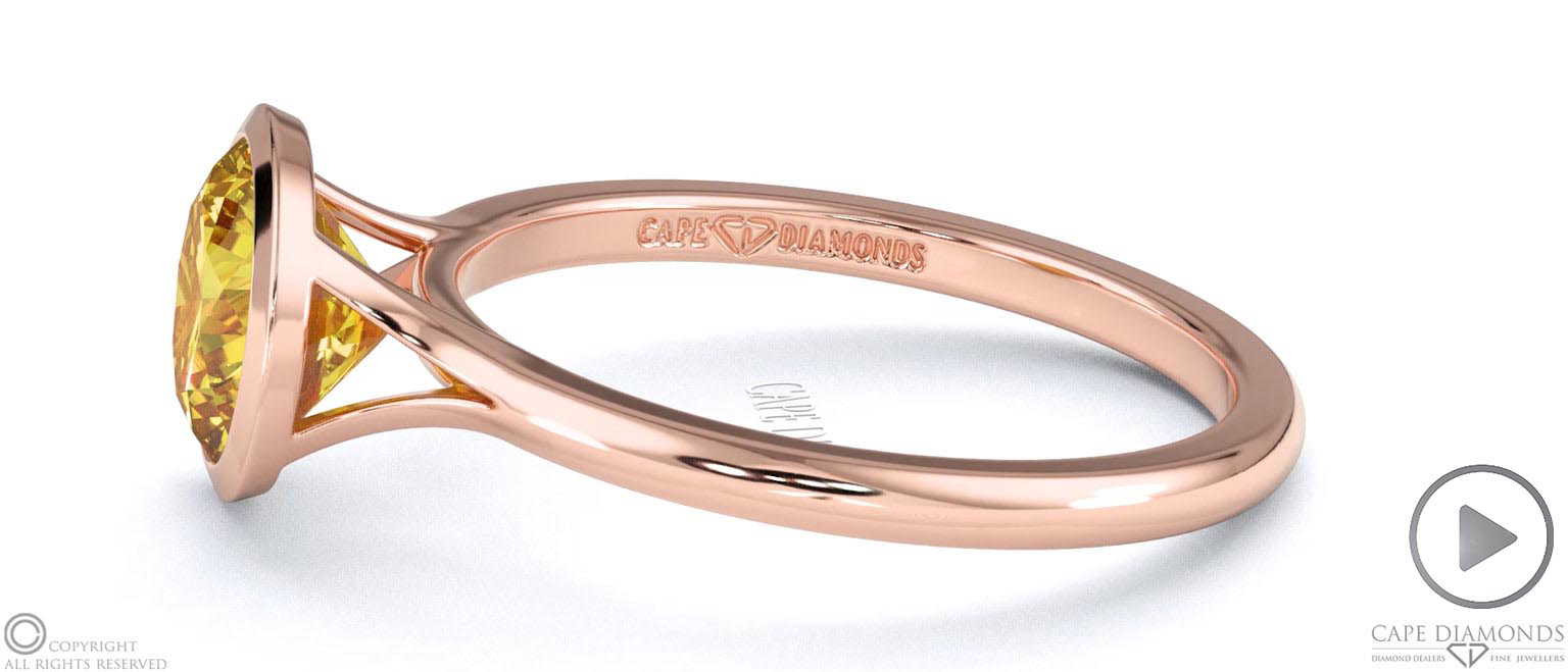 Yellow Lab Grown Diamond Round-cut Bezel Setting Split Band Rose Gold Engagement Ring top video