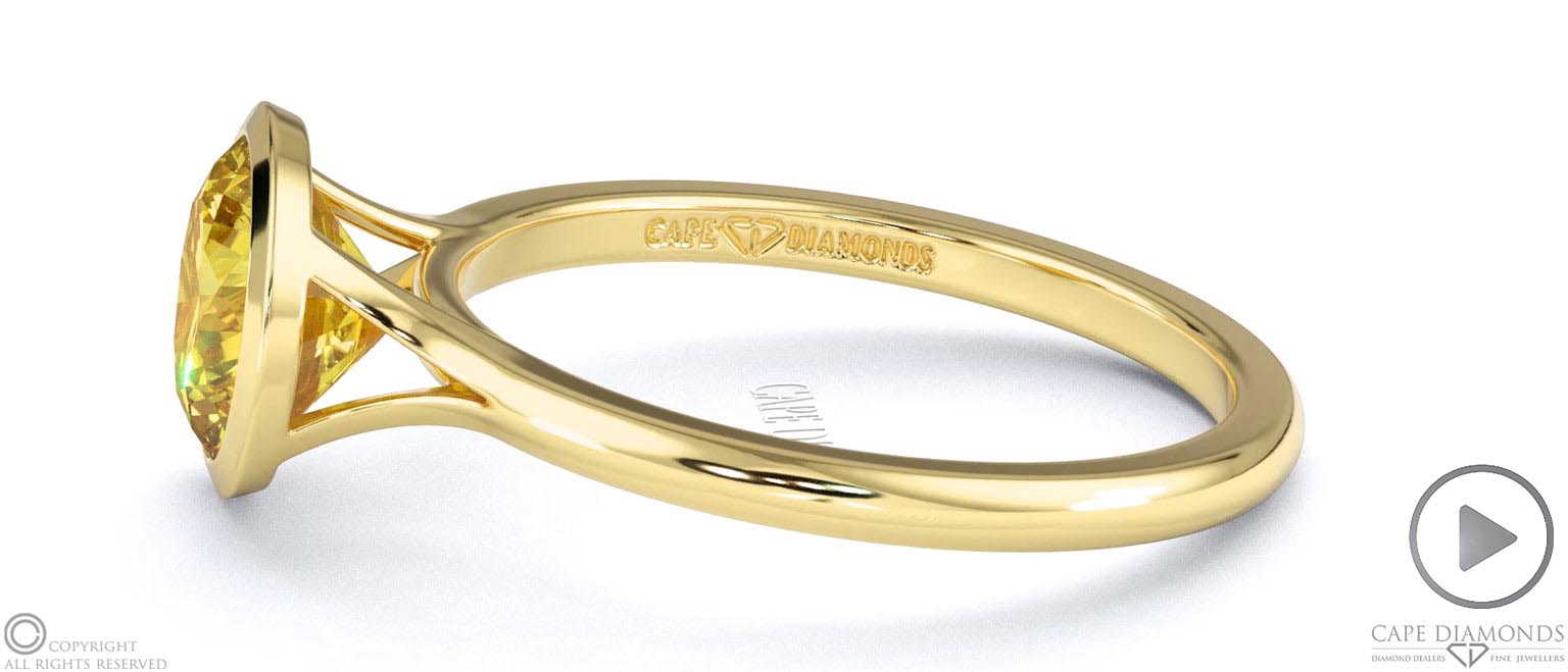 Yellow Lab Grown Diamond Round-cut Bezel Setting Split Band Yellow Lab Grown Gold Engagement Ring top video