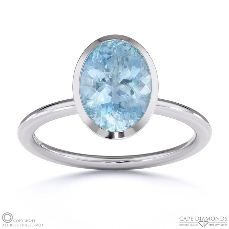 Blue Or Paraiba Tourmaline Oval Cut Basket Bezel Setting Solitaire White Gold Engagement Ring