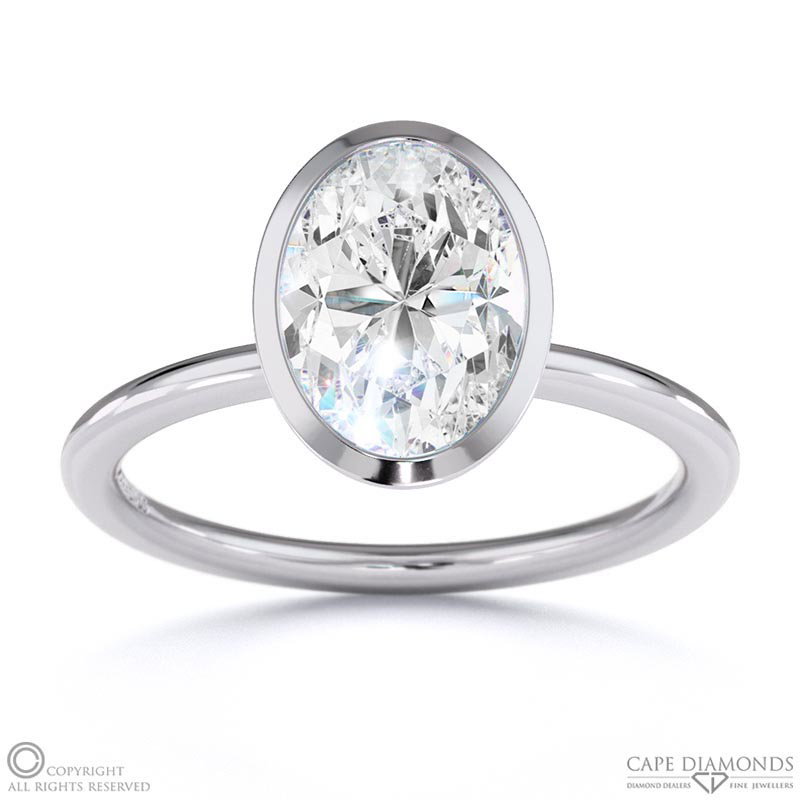 Lab Grown Diamond Oval-Cut Basket Bezel Setting Solitaire White Gold Engagement Ring