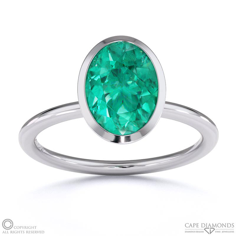 Tourmaline Oval Cut Basket Bezel Setting Solitaire White Gold Engagement Ring