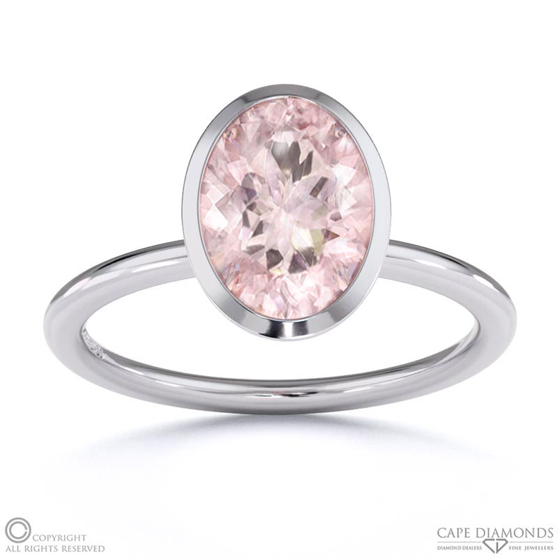 Morganite Oval Cut Basket Bezel Setting Solitaire White Gold Engagement Ring