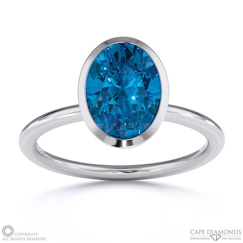 Sapphire Oval Cut Basket Bezel Setting Solitaire White Gold Engagement Ring