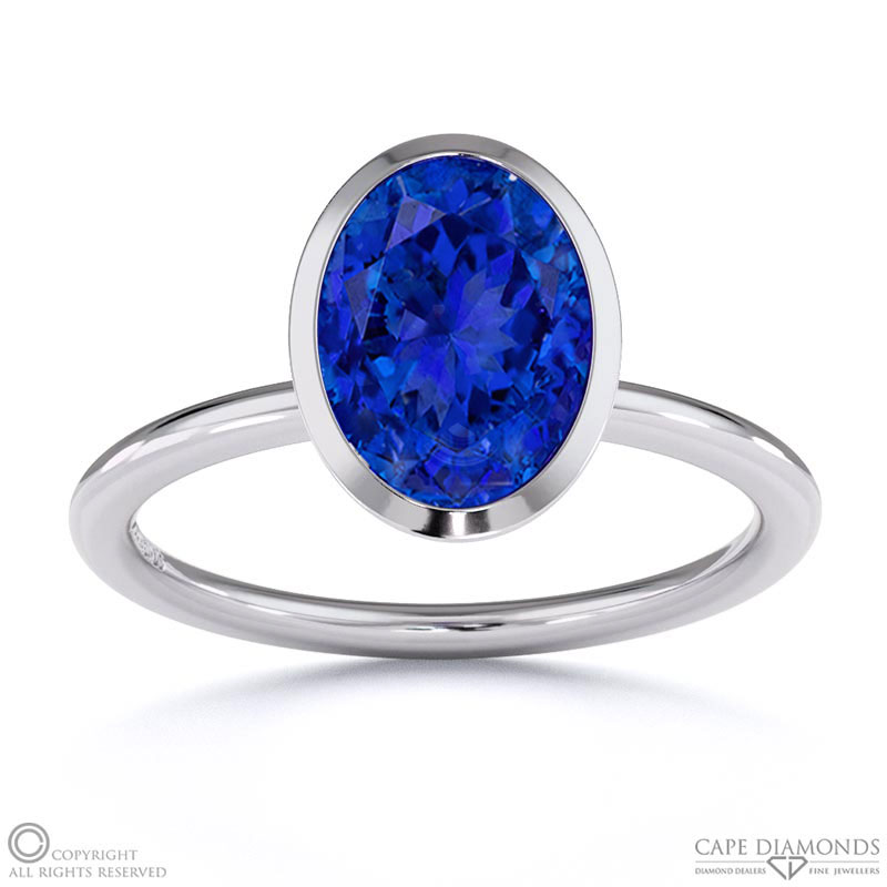 Tanzanite Oval Cut Basket Bezel Setting Solitaire White Gold Engagement Ring