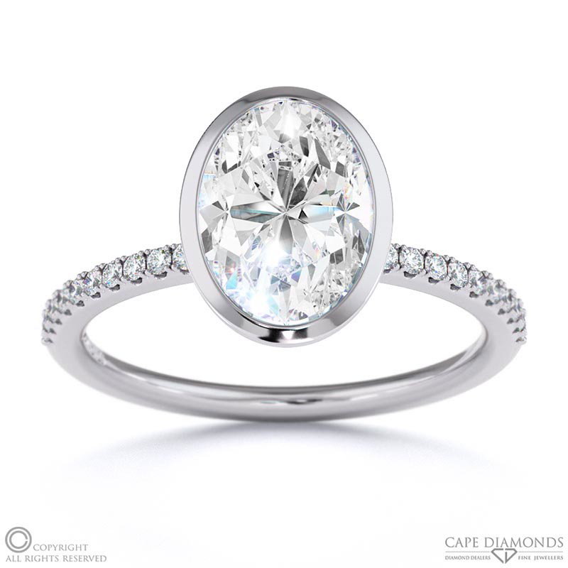 Lab Grown Diamond Oval-Cut Basket Bezel Setting Pave White Gold Engagement Ring