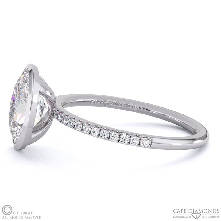 Natural Diamond Oval-Cut Basket Bezel Setting Pave White Gold ...