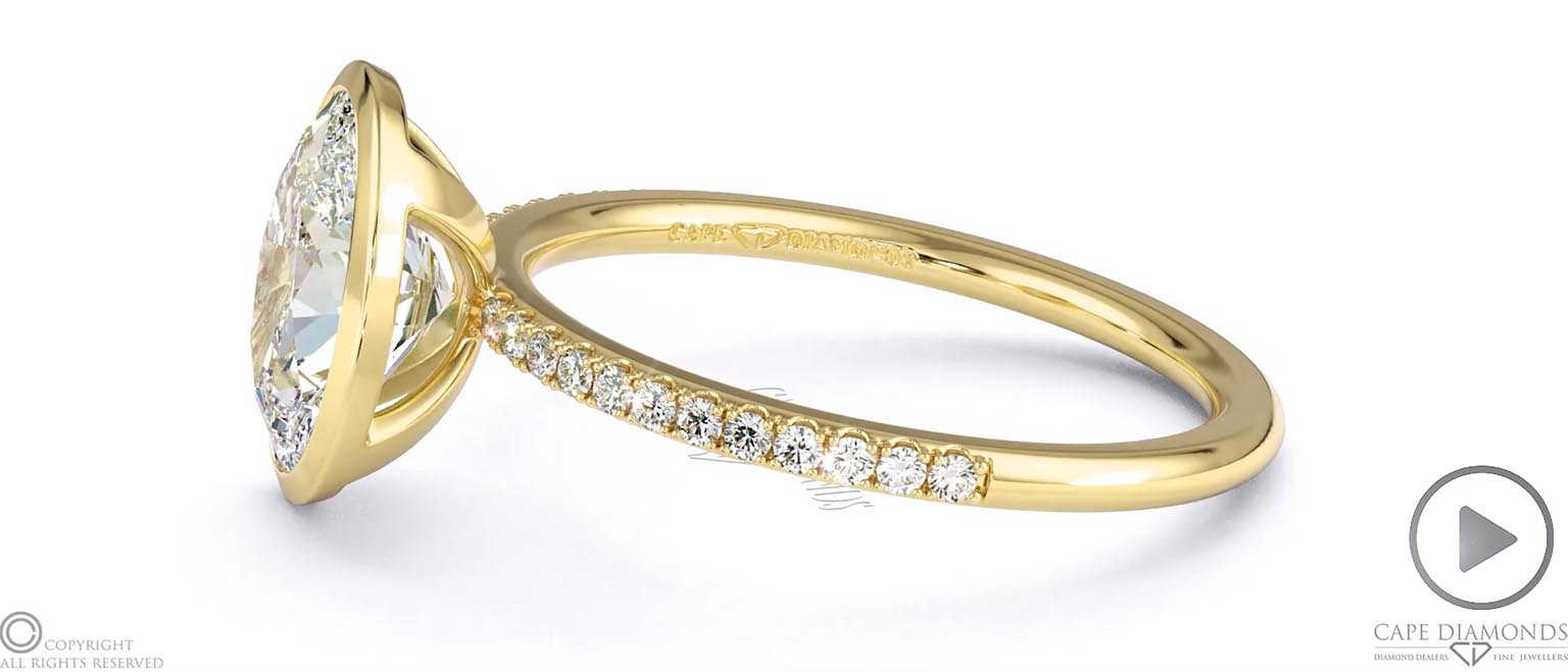 Natural Diamond Oval-Cut Basket Bezel Setting Pave Yellow Gold Engagement Ring top video