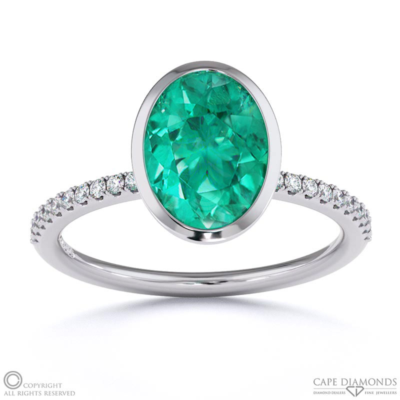 Tourmaline Oval Cut Basket Bezel Setting Pave White Gold Engagement Ring